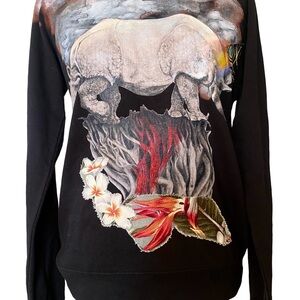 Black Sweatshirt with Elephant and Floral Design